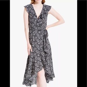 NWT Max Studio ditsy Summer Floral black white wrap ruffle maxi midi dress Large